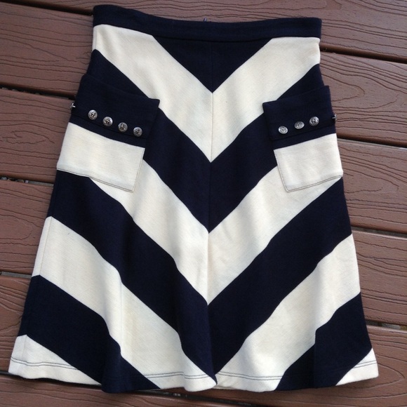 ABAETE navy ivory nautical striped wool skirt S M - Picture 4 of 7